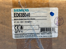Load image into Gallery viewer, Siemens ED63B040 Sentron Moided Case Circuit Breaker 3P /40A / 600V~/ 25kA@480V~