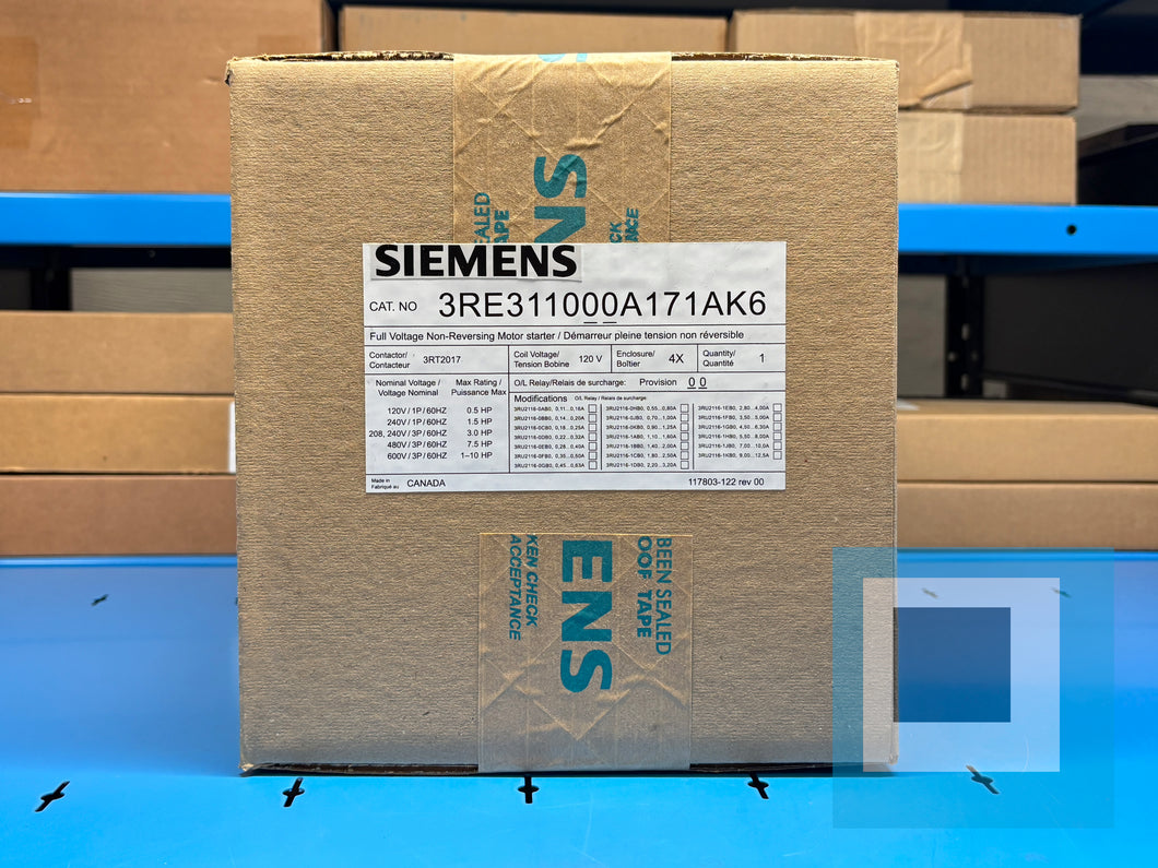 Siemens 3RE3110-0A1-71AK6 Non-Metallic Full Voltage Non-Reversing Starter, 10 HP