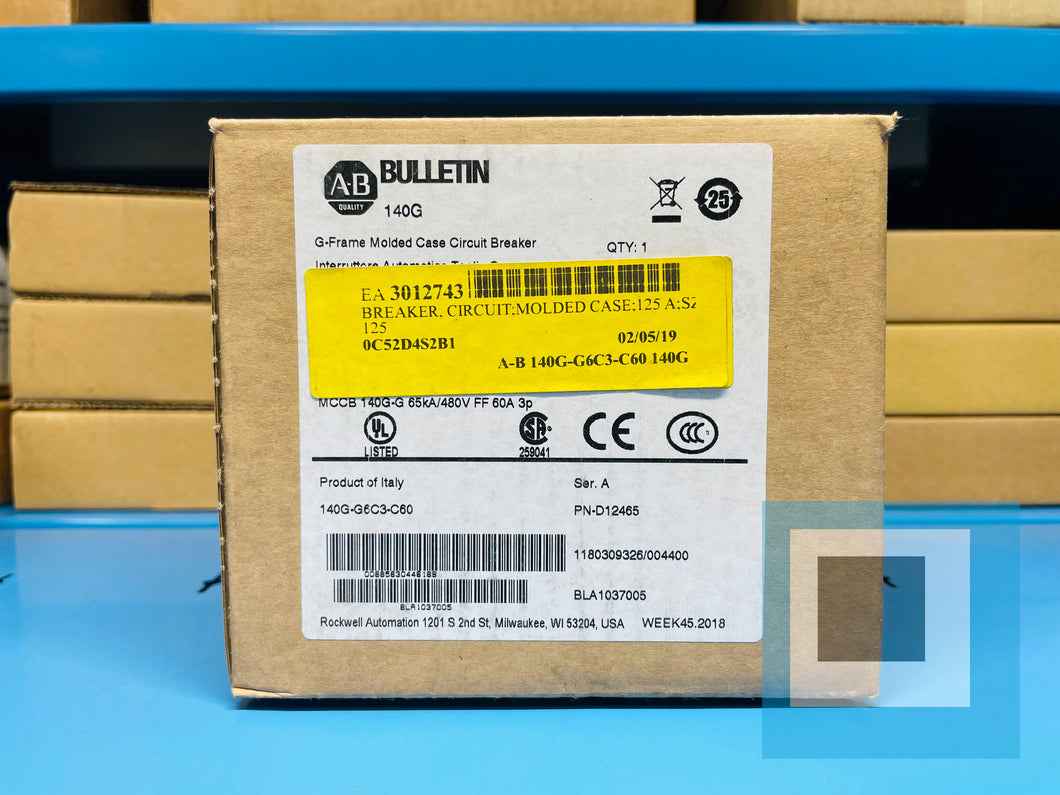 Surplus - Allen-Bradley 140G-G6C3-C60 Breaker MCCB 140G-G 65KA/480V FF 60A 3p