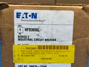 NEW - EATON HFD3030L Series C Industrial Circuit Breaker 480V Molded Case 3-Pole