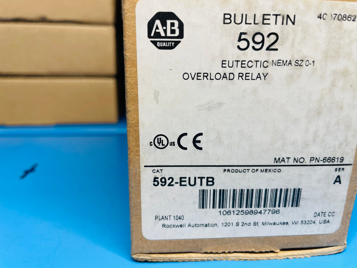 Eutectic Overload Surplus - Allen-Bradley 592-EUTB Series A EUTECTIC OVERLOAD RELAY NEMA ...