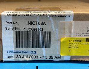 NEW - ABB / Bailey INICT03A Firmware Rev. G.3 Communication Module
